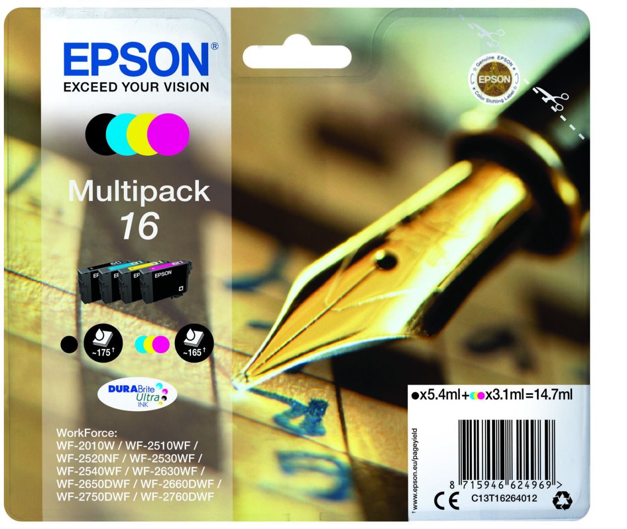 Epson Original 16 Füller Druckerpatronen - 4er Multipack (C13T16264012)