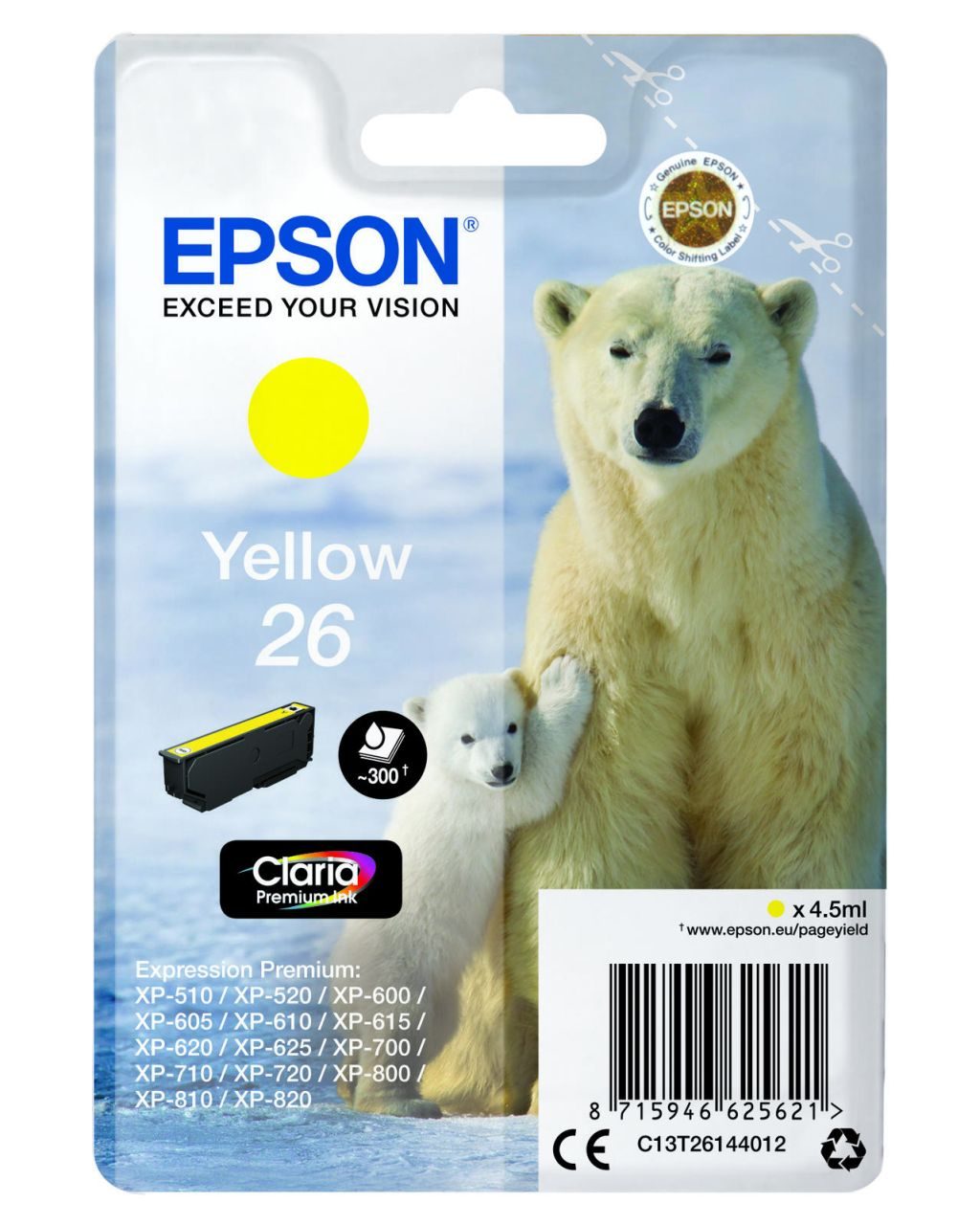 Epson Original 26 Eisbär Druckerpatrone gelb 300 Seiten 4,5ml (C13T26144012)