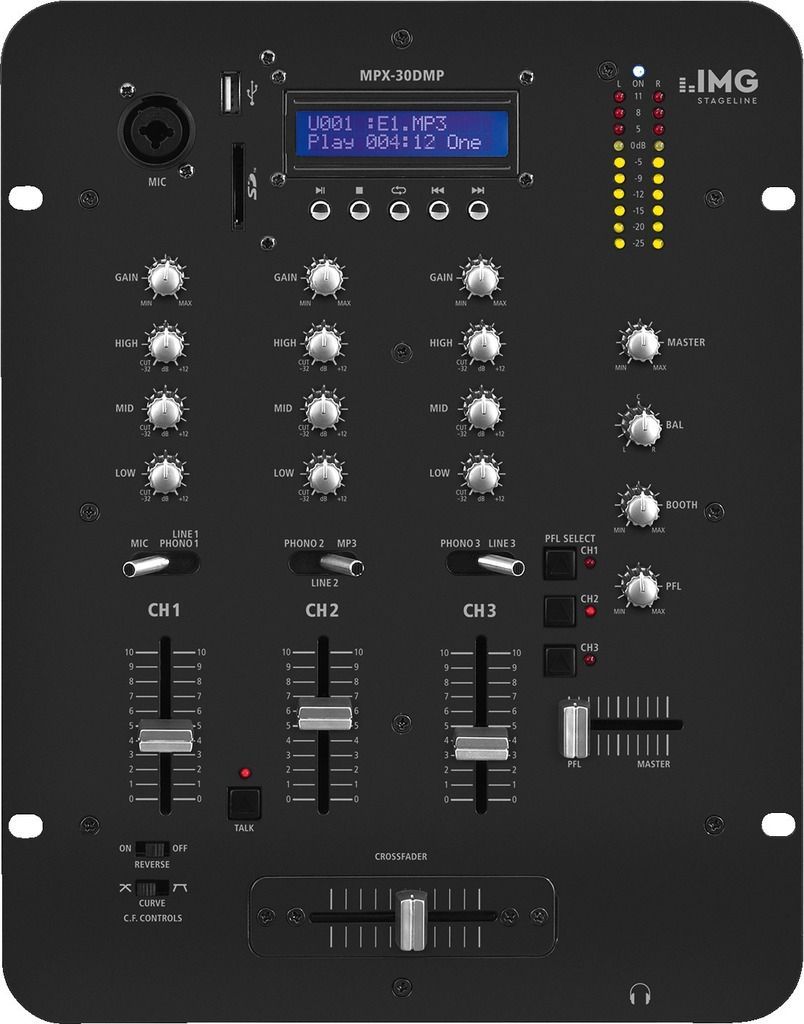 IMG Stage Line MPX-30DMP 3 Kanal Stereo-DJ-Mixer mit integriertem MP3-Spieler