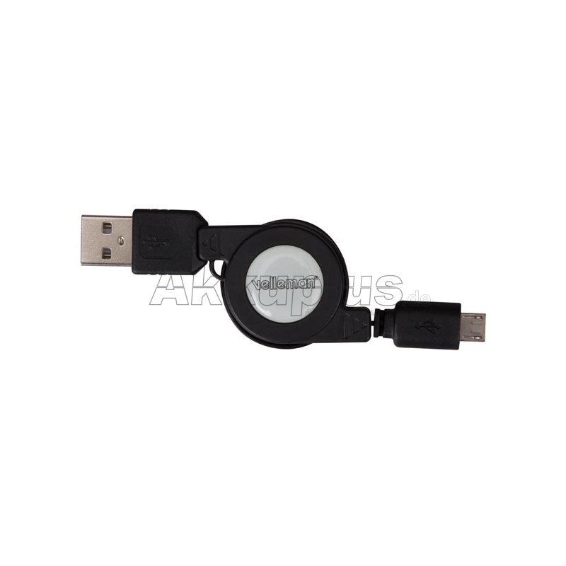 Velleman - PCMP69 - USB 2.0 A Stecker auf Micro-USB Stecker - aufrollbar - schwarz - 80cm