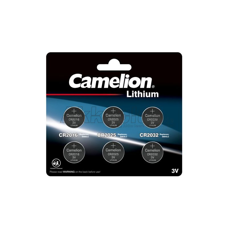 camelion - 6-tlg. Lithium Knopfzellen Set - 2x CR2016 / 2x CR2025 / 2x CR2032 - 3 Volt Lithium