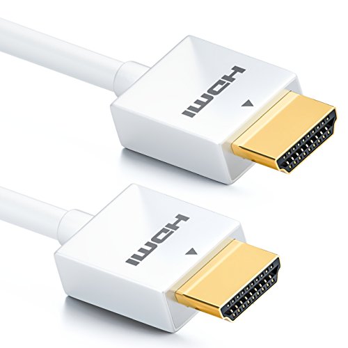 deleyCON 0,5m HDMI Kabel Slim High Speed mit Ethernet 3D 4K Ultra HD UHD Super Flexibel LED CURVED LCD TFT TV - Weiß von deleyCON