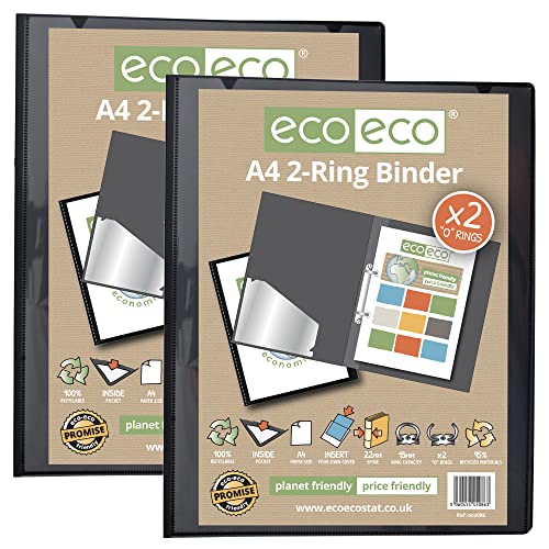 eco-eco eco086x2 Ordner mit 2 Ringen, A4, 95% recycelt, 22 mm Rücken, Schwarz, 2 Stück von eco-eco