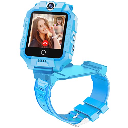 4G Smartwatch für Kinder, GPS Smartwatch mit 360° Dual-Kamera WiFi Video Telefonanruf SOS Schrittzähler IP67 Wasserdicht Smart Watch für Mädchen Jungen (Hellblau) von ele ELEOPTION