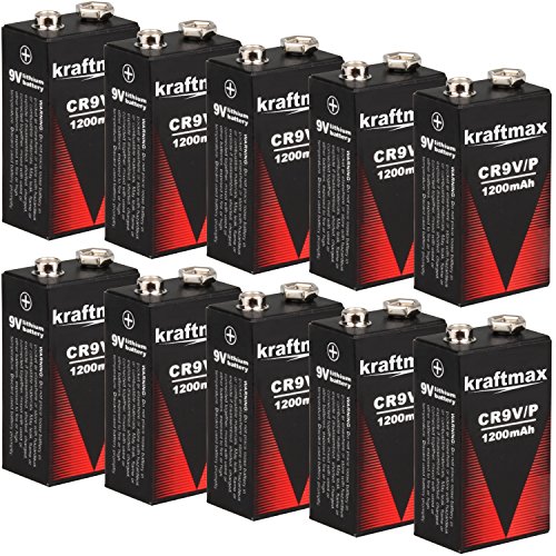 kraftmax 10x 9V Block Lithium Hochleistungs- Longlife Batterien für Rauchmelder/Feuermelder - 10 Jahre Batterie Lebensdauer von kraftmax