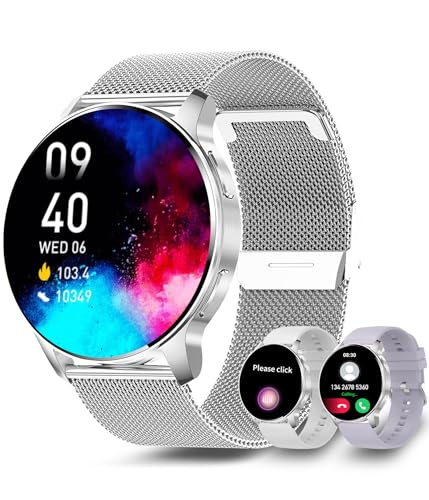 niolina Smartwatch Damen mit Telefonfunktion,1.32 Zoll HD Voll Touchscreen Armbanduhr Uhr mit Pulsmesser Schlafmonitor Schrittzähler 20 Sportmodi IP67 Fitness Tracker für Android iOS, Silber von niolina