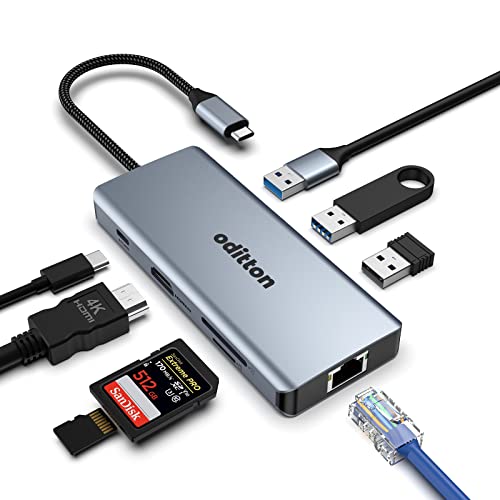 USB C Hub, oditton USB C Adapter 8 in 1 Docking Station with 4K HDMI, 2*USB-A 3.0, USB-A 2.0, Gigabit LAN, PD 100W, SD&TF, USB Hub for MacBook, iMac, ChromeBook in Mac OS or Windows von oditton
