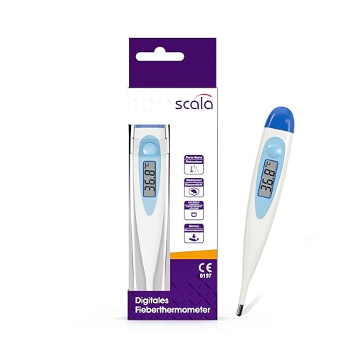 scala SC 17 blau digitales Fieberthermometer mit Fieberalarm wasserfest und einfach zu reinigen. Für Kinder, Babies und Erwachsene zur Messung der Körpertemperatur oral, axial oder rektal von scala