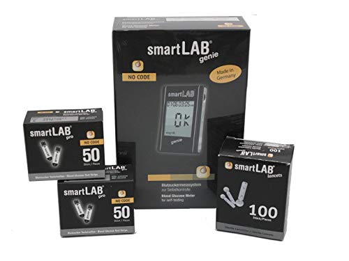 smartLAB genie Blutzuckermessgerät Bundel mit 100 Teststreifen und 100 Lanzetten | Messgeräte mit großem Display von smartLAB