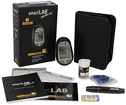 smartLAB sprint nG Blutzuckermessgerät Bundel mg/dL mit 50 smartLAB nG Teststreifen und 50 Lanzetten von smartLAB