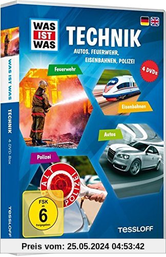 Was ist was: Technik - Autos, Feuerwehr, Eisenbahnen, Polizei [4 DVDs] von unbekannt