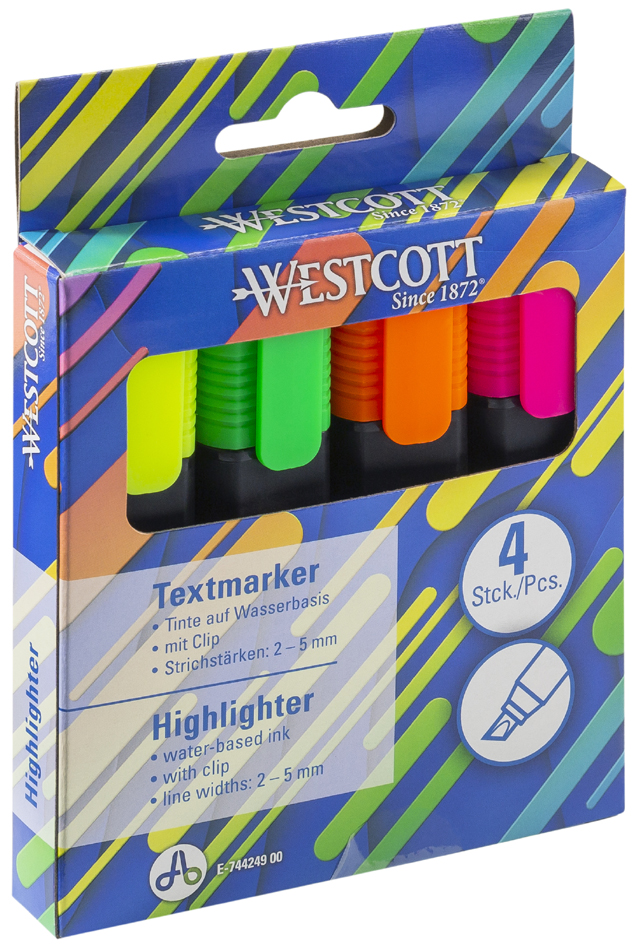 WESTCOTT Textmarker, 4er Etui, farbig sortiert von westcott