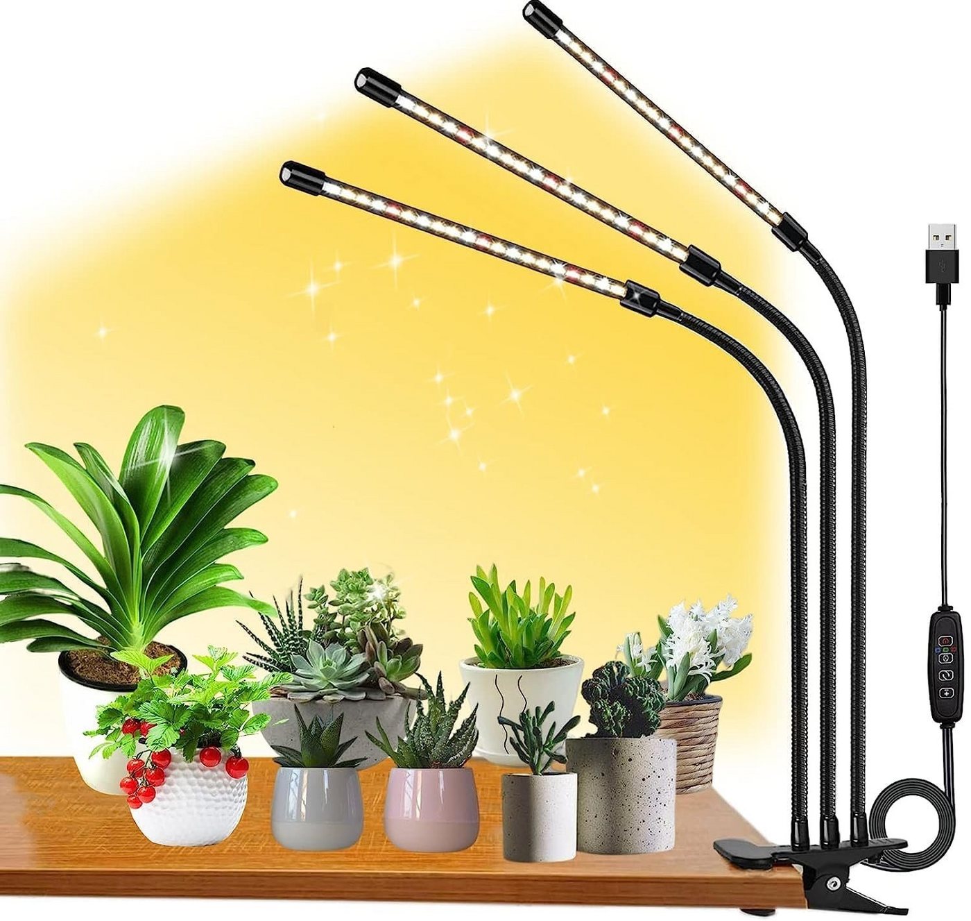 yozhiqu Lichtanlage Pflanzenlicht Vollspektrum -Indoor Pflanzenwachstum, 3000k/5000k/660nm, Clip-on Lampe mit Weiß-Rot LEDs, Timer, 10-stufig dimmbar, 3-Köpfe von yozhiqu