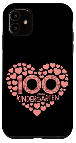 Hülle für iPhone 11 100 Schultage, rosa Herz, Kindergartenlehrer von 100 Day of School For Teachers & Kids Apparel Co.