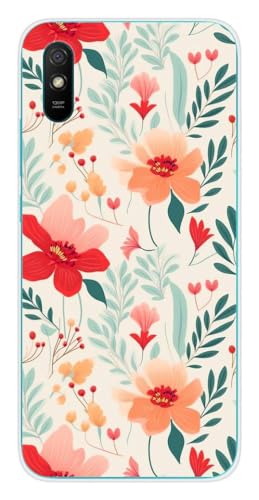 1001COQUES Schutzhülle für Xiaomi Redmi 9A, Xiaomi Redmi 9AT, Xiaomi Redmi 9i, Design Flower Wall, bedruckt in Frankreich, weiche Silikonhülle von 1001 coques