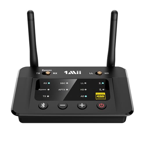 1Mii B03Pro Große Reichweite Bluetooth 5.3 Transmitter Sender Empfänger für TV, HiFi Drahtloser Audioadapter mit Audiophil DAC & AptX HD Low Latency für Kopfhörer Stereoanlage, Digital Optical, AUX von 1Mii