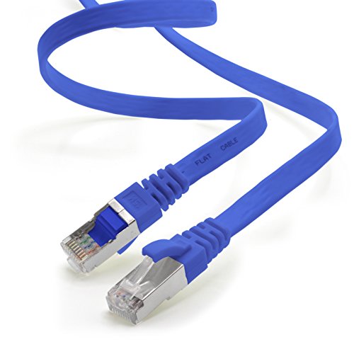 1aTTack.de 10m - blau - 1 Stück CAT.7 Gigabit Ethernet LAN Flachband Flachbandkabel (RJ45) Netzwerkkabel Rohkabel (10Gbit/s) Verlegekabel Flach Slim kompatibel zu Cat.5 - Cat.5e - Cat.6 von 1aTTack.de