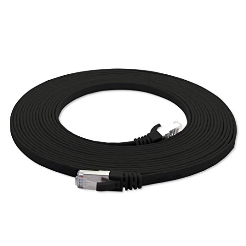 1aTTack.de 10m - schwarz - 1 Stück Cat7 Flachkabel Netzwerkkabel Cat 7 Rohkabel Gigabit Lan (10Gbit/s) Flachbandkabel Verlegekabel Patchkabel Flach Slim Rj 45 Stecker Cat6a von 1aTTack.de