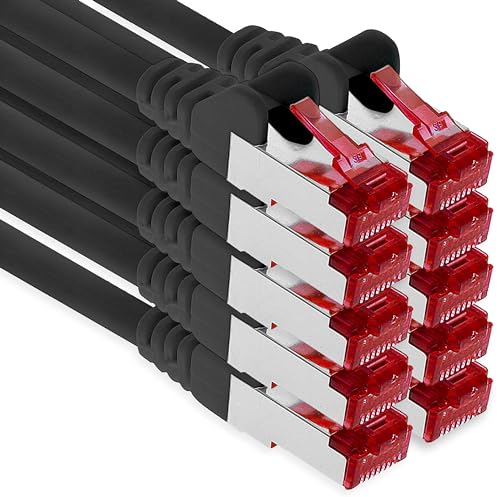 1aTTack.de - 10x 5m CAT6 Patchkabel S/FTP PIMF Schirmung CAT.6 RJ45 Netzwerkkabel Ethernetkabel DSL LAN Router Switch Modem Patchfeld - schwarz - 10 Stück von 1aTTack.de