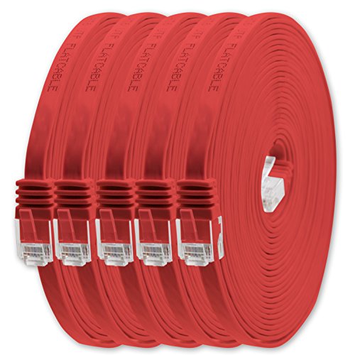 1aTTack.de 1m - rot - 5 Stück - Cat.6 Flaches Netzwerkkabel Cat6 Flachkabel Ultra Flach Cat.6 Patchkabel 1000 Mbit/s Gigabit LAN (RJ45) Flach Slim Micro von 1aTTack.de