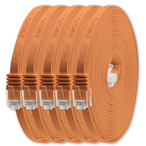 1aTTack.de 20m - orange - 5 Stück - Cat.6 Flaches Netzwerkkabel Cat6 Flachkabel Ultra Flach Cat.6 Patchkabel 1000 Mbit/s Gigabit LAN (RJ45) Flach Slim Micro von 1aTTack.de