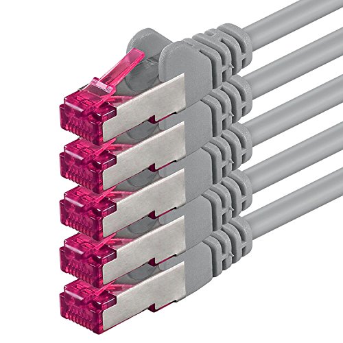 1aTTack.de 2m - grau - 5 Stück - Netzwerkkabel CAT6a (10Gb/s) S-FTP CAT 6a Lankabel - GHMT zertifiziert PIMF 500 MHz Cat5 Cat5e Cat6 Cat6a Cat7 für Switch, Router, Modem, Internet von 1aTTack.de