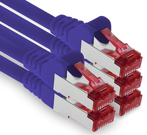 1aTTack.de - 5x 5m CAT6 Patchkabel S/FTP PIMF Schirmung CAT.6 RJ45 Netzwerkkabel Ethernetkabel DSL LAN Router Switch Modem Patchfeld - violett - 5 Stück von 1aTTack.de