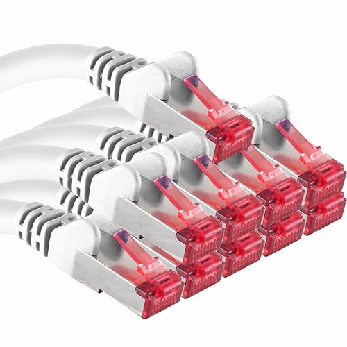 Cat6 Netzwerk-Kabel 10x 2m CAT6 - Schirmung SFTP - CAT.6 RJ45 Patch-Kabel Ethernet-Kabel DSL LAN Router Switch Modem Patchfeld - weiß - 10 Stück von 1aTTack.de