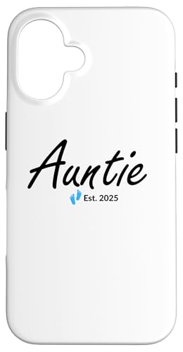 Hülle für iPhone 16 Neue Tante eines kleinen Jungen gegründet 2025 von 2025 New Baby Boy Announcement Blue Footprints