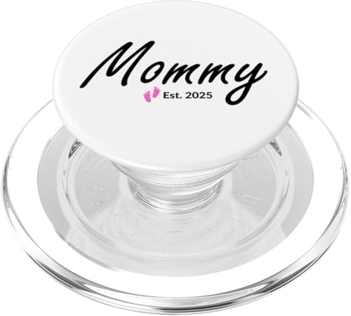 Neue Mama eines kleinen Mädchens gegründet 2025 PopSockets PopGrip für MagSafe von 2025 New Baby Girl Announcement Pink Footprints