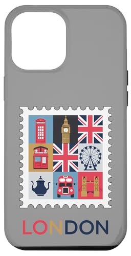 Hülle für iPhone 12 Pro Max London Stempel mit ikonischen Sehenswürdigkeiten – London-Souvenir von 26 Rd Londonshirts Apparel