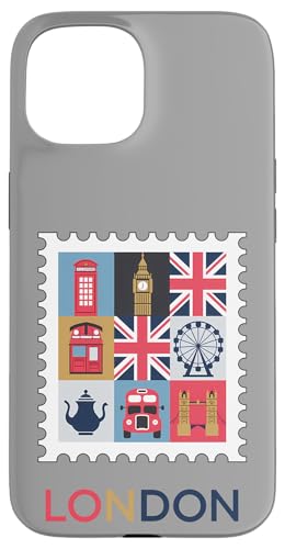 Hülle für iPhone 15 London Stempel mit ikonischen Sehenswürdigkeiten – London-Souvenir von 26 Rd Londonshirts Apparel