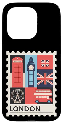 Hülle für iPhone 15 Pro London Stempel mit ikonischen Sehenswürdigkeiten – London-Souvenir von 26 Rd Londonshirts Apparel