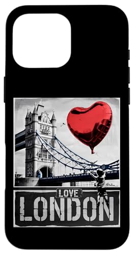 Hülle für iPhone 16 Pro Max London Love – Tower Bridge mit Herz-Ballonkunst von 26 Rd Londonshirts Apparel