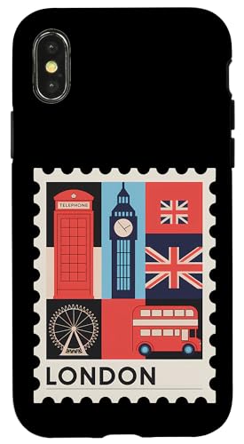 Hülle für iPhone X/XS London Stempel mit ikonischen Sehenswürdigkeiten – London-Souvenir von 26 Rd Londonshirts Apparel