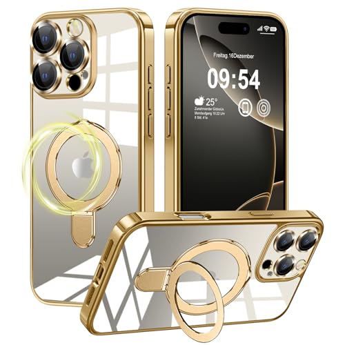 2Buyshop für iPhone 16 Pro Hülle für Mag-Safe Original Silikon Transparent Anti Gelb [Unsichtbarer Ständer] Handyhülle für iPhone 16 Pro Case Stoßfest Kameraschutz Schutzhülle für iPhone 16 Pro Cover von 2Buyshop