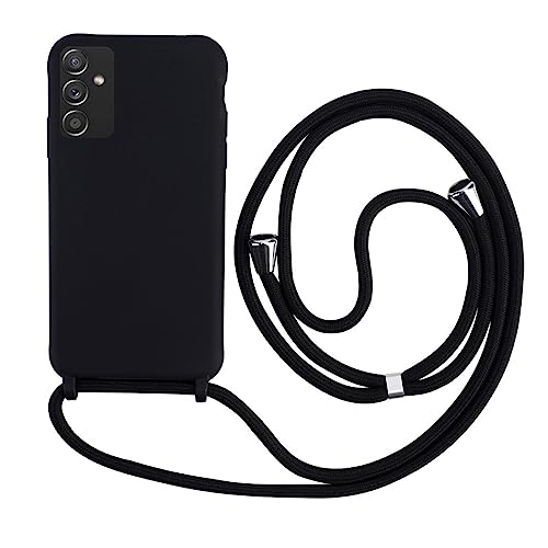 2NSPDRGNI Handykette Schutzhülle kompatibel mit Samsung Galaxy A14 5G Handyhülle mit Band,Halsband Lanyard Silikonhülle,Soft Silikon Schwarz von 2NSPDRGNI