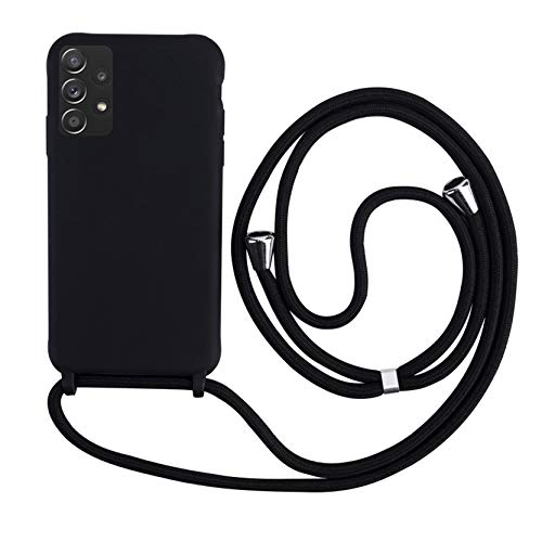 2NSPDRGNI Handykette Schutzhülle kompatibel mit Samsung Galaxy A23 Handyhülle mit Band,Halsband Lanyard Silikonhülle,Soft Silikon Schwarz von 2NSPDRGNI