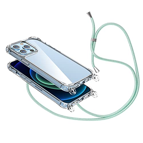 2NSPDRGNI Handykette Schutzhülle kompatibel mit iPhone 13 Mini 5.4 Handyhülle mit Band,Halsband Lanyard Silikonhülle,Transparent minzgrün von 2NSPDRGNI