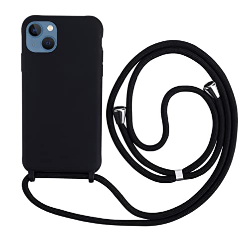 2NSPDRGNI Handykette Schutzhülle kompatibel mit iPhone 14 Plus Handyhülle mit Band,Halsband Lanyard Silikonhülle,Soft Silikon Schwarz von 2NSPDRGNI