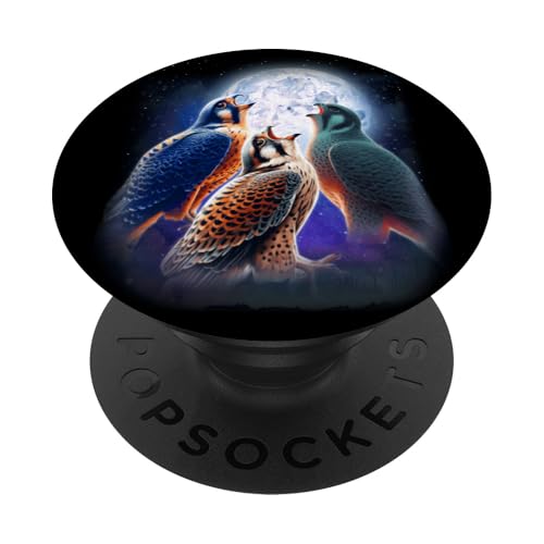 3 Falke heulend auf dem Mond lustige Falken Vogelliebhaber Birder PopSockets Klebender PopGrip von 3 Animals Howling At The Moon Gift Ideas