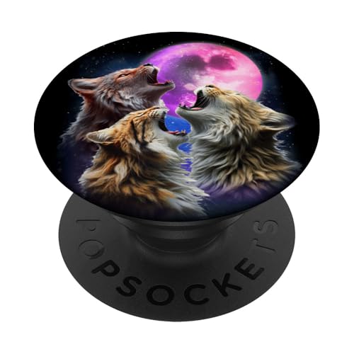 3 Wildkatzen heulend auf dem Mond lustige Wildkatzen Tierliebhaber PopSockets Klebender PopGrip von 3 Animals Howling At The Moon Gift Ideas