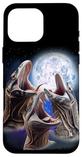 Hülle für iPhone 16 Pro Max 3 Komodo Drache heulend auf dem Mond lustige Monitor Eidechse von 3 Animals Howling At The Moon Gift Ideas