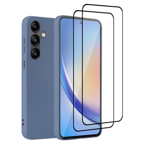 32nd Flüssiges Silikon Schutzhülle für Samsung Galaxy A35 mit 2 Displayschutzfolien aus gehärtetem Glas, schlanke und langlebige Case Cover- Grau von 32nd