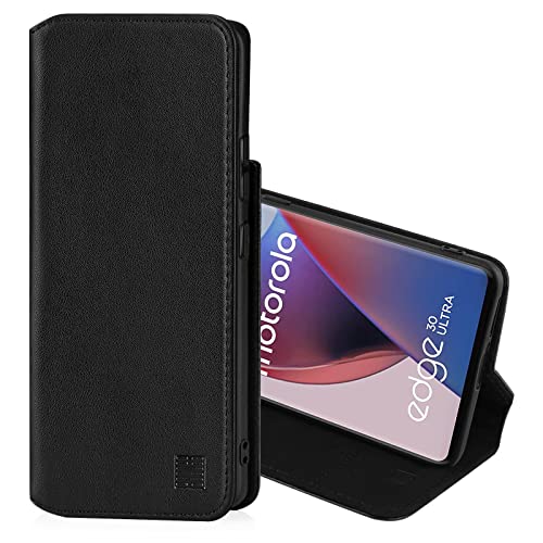 32nd Klassische Series 2.0 - Lederhülle Case Cover für Motorola Moto Edge 30 Ultra, Echtleder Hülle Entwurf gemacht Mit Kartensteckplatz, Magnetisch und Standfuß - Schwarz von 32nd