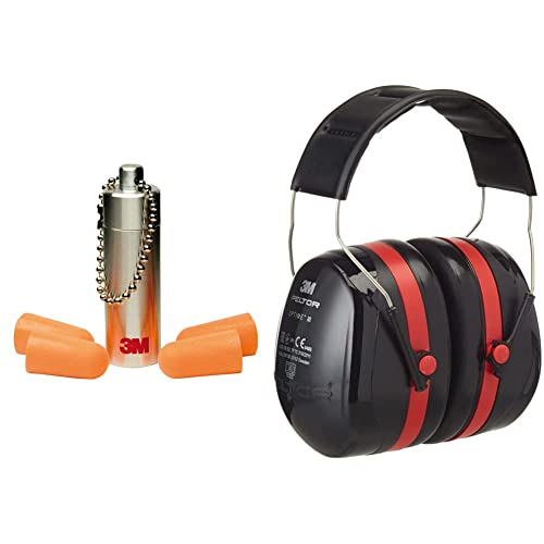 3M Einweg-Gehörschutzstöpsel 1100, Inhalt: 200 Paar, Orange & 3M Peltor Optime III Kapselgehörschutz schwarz-rot, Größenverstellbare Ohrenschützer mit Doppelschalentechnologie für max. Dämpfung-SNR 35 von 3M