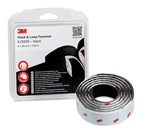 3M Haken- und Schlaufenband SJ352Bbk, wiederlösbares Befestigungssystem - eine einfache Alternative zu Reißverschlüssen, Schrauben, Druckknöpfen, Haken - 2 x 25mm x 1.25m, Schwarz (1-er Pack) von 3M