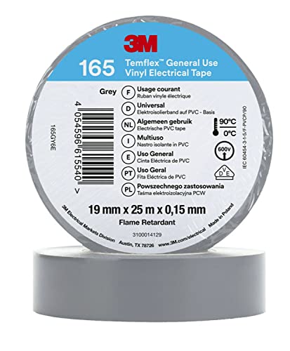 3M Temflex™ Vinyl-Isolierband 165, Grau, 19 mm x 25 m, 10 Rollen von 3M