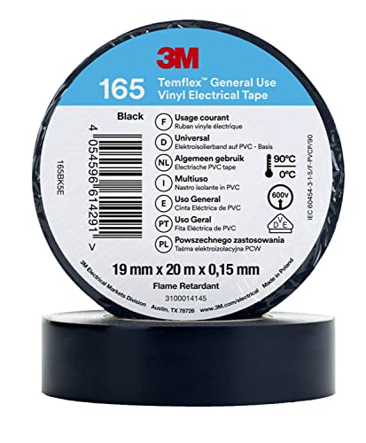 3M Temflex 165 Isolierband, Vinyl Schwarz, 0.152mm x 19mm x 20m von 3M