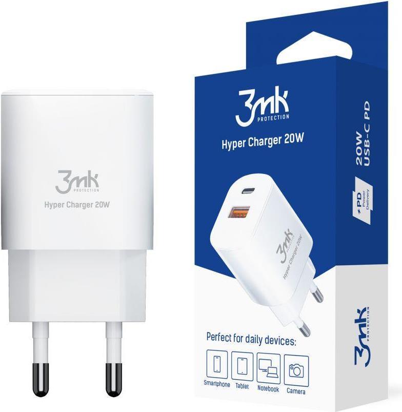 3mk Netzwerkladegerät Hyper Charger 20W, 1x USB-C (PD) + 1x USB, weiß (5903108447003) von 3MK